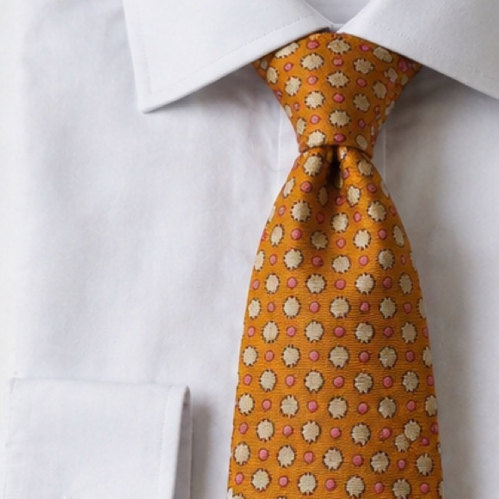 Salvatore Ferragamo Gold and Pink Patterned Silk Tie